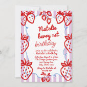 Berry 1e Hand Getrokken Aardbei Meisje Leuke Verja Kaart (Voorkant)