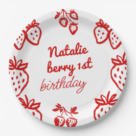 Berry 1e Hand Getrokken Aardbei Meisje Leuke Verja Papieren Bordje