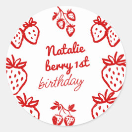 Berry 1e Hand Getrokken Aardbei Meisje Leuke Verja Ronde Sticker