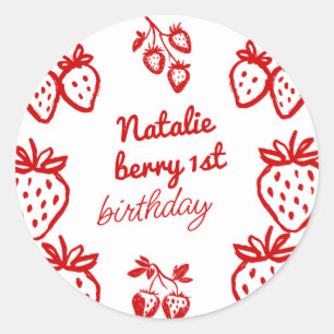 Berry 1e Hand Getrokken Aardbei Meisje Leuke Verja Ronde Sticker