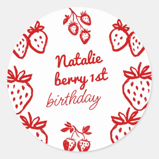 Berry 1e Hand Getrokken Aardbei Meisje Leuke Verja Ronde Sticker (Voorkant)