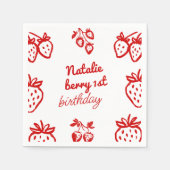 Berry 1e Hand Getrokken Aardbei Meisje Leuke Verja Servet (Voorkant)