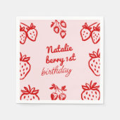 Berry 1e Roze Hand getrokken Aardbei Meisje Verjaa Servet (Voorkant)