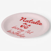 Berry 1e Roze Hand Getrokken Aardbeien Verjaardag Papieren Bordje (Gekanteld)