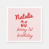 Berry 1e Roze Hand Getrokken Aardbeien Verjaardag Servet (Voorkant)
