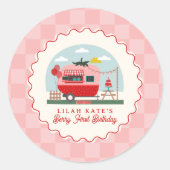 Berry 1e Verjaardag Aardbei Camper Checker Ronde Sticker (Voorkant)