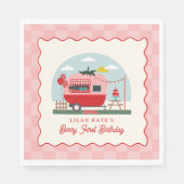 Berry 1e Verjaardag Aardbei Camper Checker Servet (Voorkant)