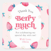 Berry 1e Verjaardag Aardbei Eerste Bday Bedankt Vierkante Sticker (Voorkant)