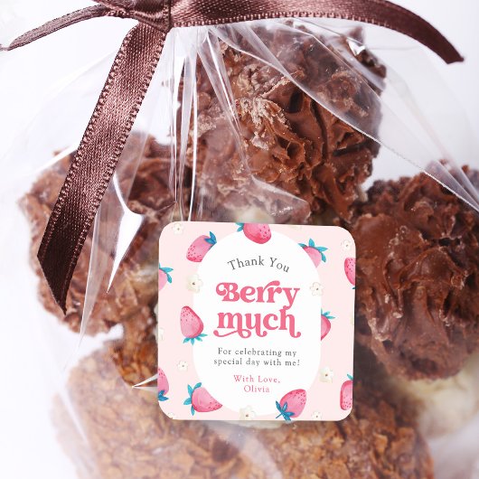 Berry 1e Verjaardag Aardbei Eerste Bday Bedankt Vierkante Sticker