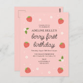 Berry 1e verjaardag aardbei eerste verjaardagsfees briefkaart (Voorkant / Achterkant)