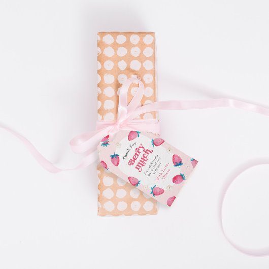 Berry 1e verjaardag aardbei eerste verjaardagsfees cadeaulabel