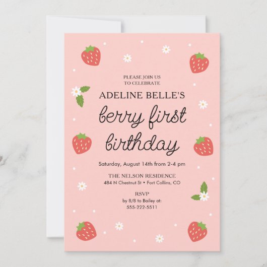Berry 1e verjaardag aardbei eerste verjaardagsfees kaart (Voorkant)