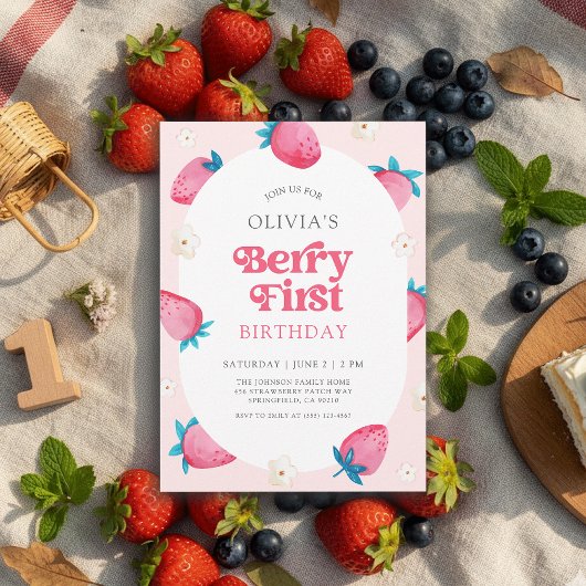 Berry 1e verjaardag aardbei eerste verjaardagsfees kaart
