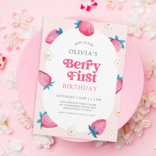 Berry 1e verjaardag aardbei eerste verjaardagsfees kaart