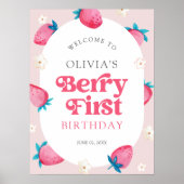 Berry 1e verjaardag aardbei eerste verjaardagsfees poster (Voorkant)