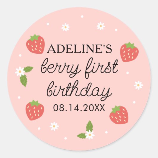 Berry 1e verjaardag aardbei ronde sticker (Voorkant)