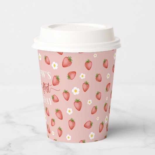 Berry 1e Verjaardag Aardbei Theme Papieren Cups Papieren Bekers (Links)