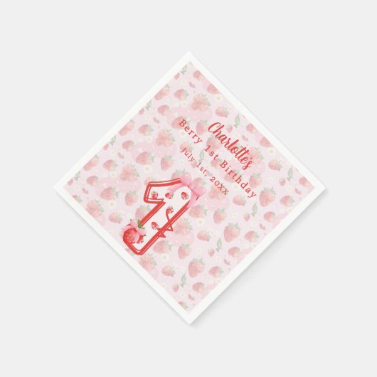 Berry 1e verjaardag aardbeien rood servet (Hoek)