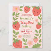 Berry 1e verjaardag aardbeien viering kaart (Voorkant)