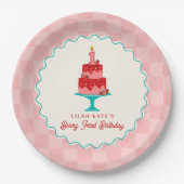 Berry 1e verjaardag Aardbeienmand Checkerboard Papieren Bordje (Voorkant)