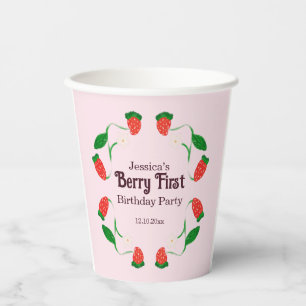 Berry 1e verjaardag Art Nouveau Mooie Roze Papieren Bekers