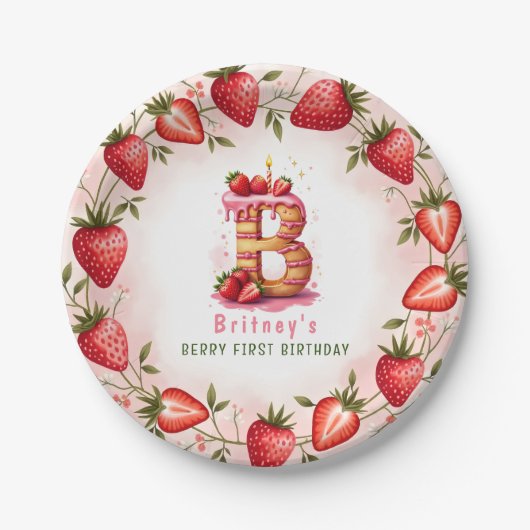Berry 1e Verjaardag Bord Letter B Cake Design (Voorkant)