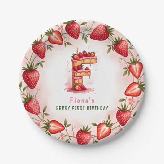 Berry 1e Verjaardag Bord Letter F Cake Design (Voorkant)