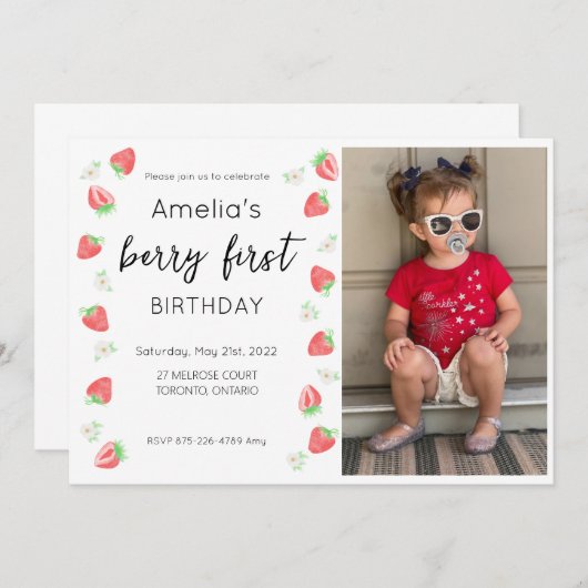 Berry 1e verjaardag foto uitnodiging (Voorkant / Achterkant)