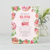 Berry 1e Verjaardag Roze Sweet Strawberry Girl Kaart (Staand voorkant)