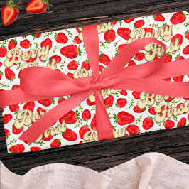 Berry 1e Verjaardag Roze Witte Aardbei Goud Cadeaupapier