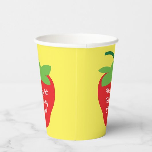 Berry 1e Verjaardag Schattige Aardbei Kind Papieren Bekers (Rechts)