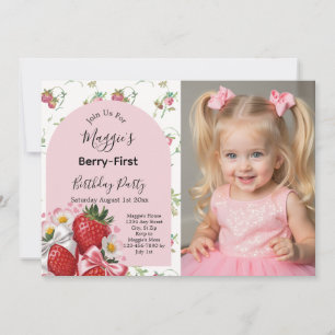 Berry 1e verjaardag Strawberry Girl Feestje Kaart