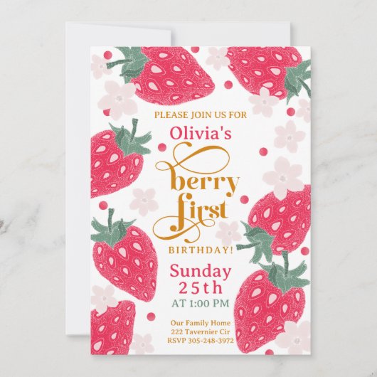 Berry 1e verjaardag Strawberry Girl's 1e verjaarda Kaart (Voorkant)