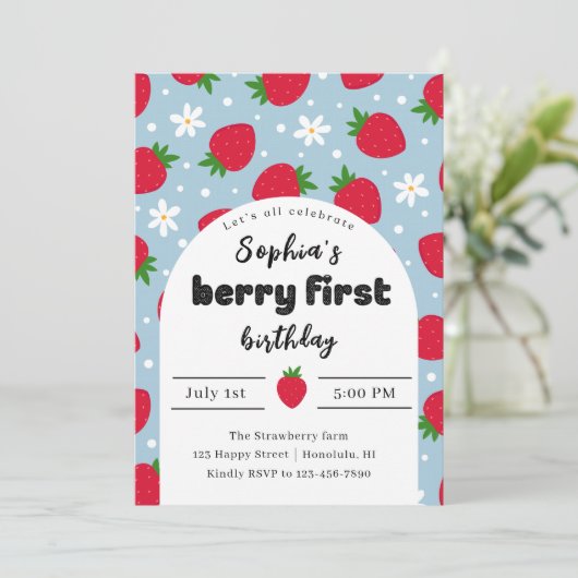 Berry 1e verjaardag uitnodiging (Staand voorkant)