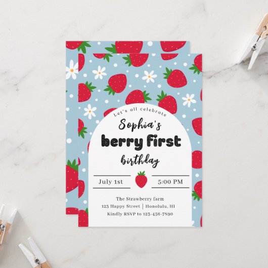 Berry 1e verjaardag uitnodiging (Voorkant / Achterkant in situ)