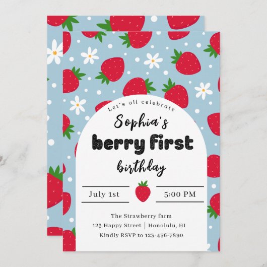 Berry 1e verjaardag uitnodiging (Voorkant / Achterkant)