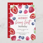 Berry 1e verjaardag Uitnodiging Berry Eerste verja (Voorkant / Achterkant)