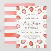 Berry 1e verjaardag uitnodiging, Meisje eerste ver Kaart (Voorkant / Achterkant)