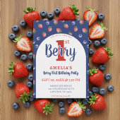 Berry 1e Verjaardagsfeest Aardbei Blauw Blauw Kaart