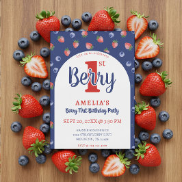 Berry 1e Verjaardagsfeest Aardbei Blauw Blauw Kaart