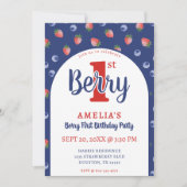 Berry 1e Verjaardagsfeest Aardbei Blauw Blauw Kaart (Voorkant)