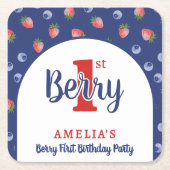 Berry 1e Verjaardagsfeest Aardbei Blauw Blauw Kartonnen Onderzetters (Voorkant)
