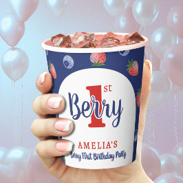 Berry 1e Verjaardagsfeest Aardbei Blauw Blauw Papieren Bekers