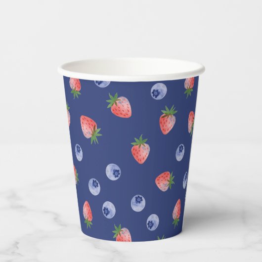 Berry 1e Verjaardagsfeest Aardbei Blauw Blauw Papieren Bekers (Achterkant)
