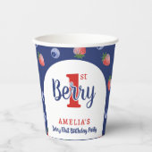 Berry 1e Verjaardagsfeest Aardbei Blauw Blauw Papieren Bekers (Voorkant)