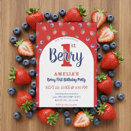 Berry 1e verjaardagsfeest Aardbei Blueberry Red Kaart