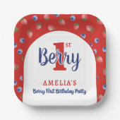 Berry 1e verjaardagsfeest Aardbei Blueberry Red Papieren Bordje (Voorkant)