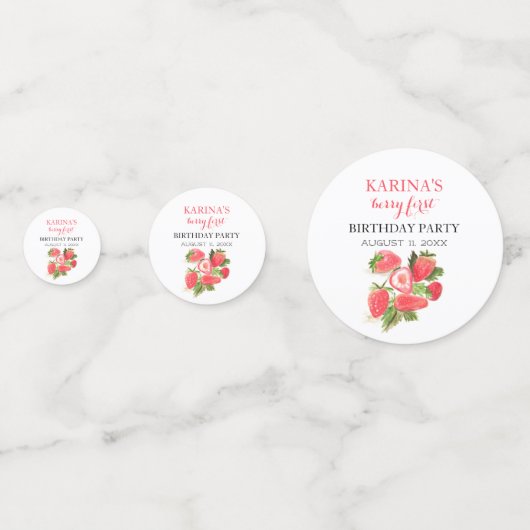 Berry 1e Verjaardagsfeest Aardbeienfruit Zomer Confetti (Achterkanten)