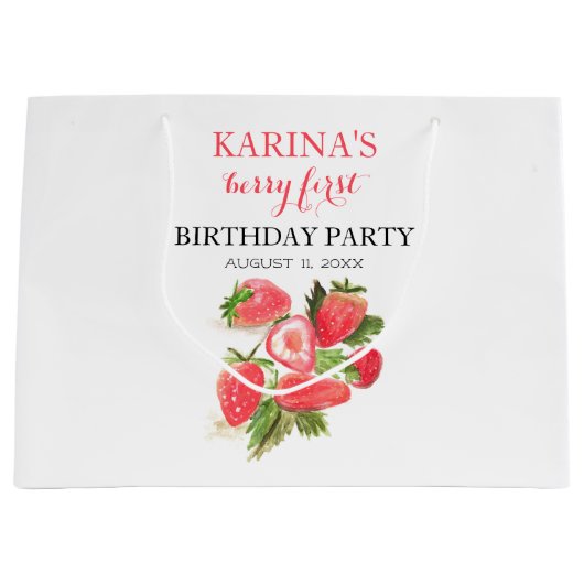 Berry 1e Verjaardagsfeest Aardbeienfruit Zomer Groot Cadeauzakje (Voorkant)