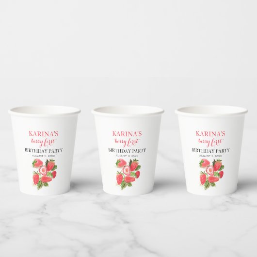 Berry 1e Verjaardagsfeest Aardbeienfruit Zomer Papieren Bekers (Multi)